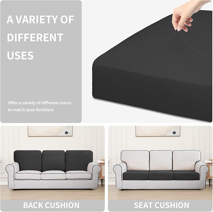Easy-Going 100% Waterproof Chair Sofa Seat Cushion Slipcovers Couch Cushion Cover Stretch Furniture Protector for Kids, Pets (3-Piece Sofa Cushion, Dark Gray)