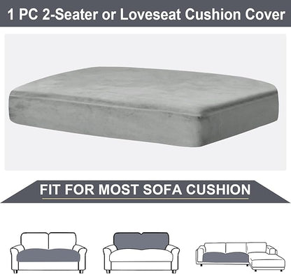 NAISI Couch Cushion Covers 1 Piece Velvet Stretch Loveseat Cover or 2 Seat Sofa Cover Soft Individual Couch Covers for Sectional Sofa(1 PC for 2-Seat Cushion or Loveseat,Light Grey)