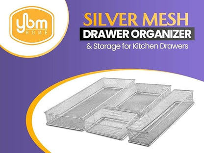 YBM HOME Silver Mesh Drawer Cabinet and or Shelf Organizer Bins, School Supply Holder Office Desktop Organizer Basket (2, 3x12x2 Inch)