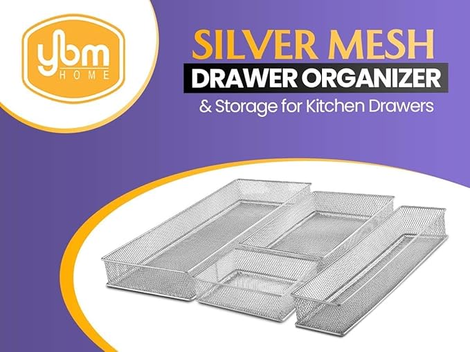 YBM HOME Silver Mesh Drawer Cabinet and or Shelf Organizer Bins, School Supply Holder Office Desktop Organizer Basket (2, 6x12x2 Inch)