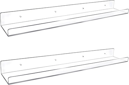 Febwind 24-Inch Long Clear Acrylic Floating Shelves - U Shape Wall Shelf for Book Display, Makeup, Spice Organizer - 2 Pack