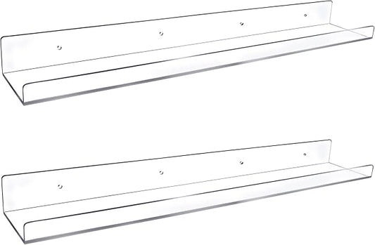 Febwind 24-Inch Long Clear Acrylic Floating Shelves - U Shape Wall Shelf for Book Display, Makeup, Spice Organizer - 2 Pack