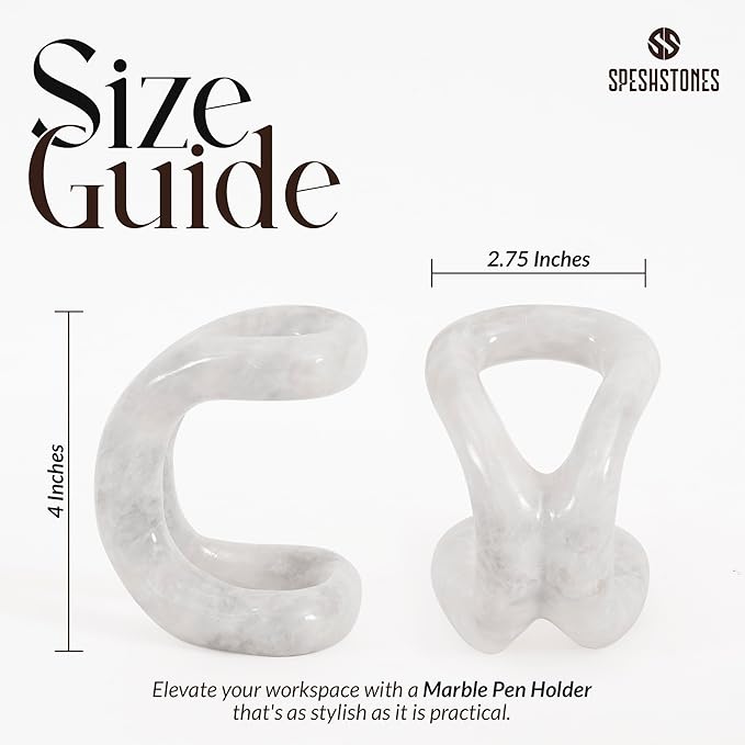 Marble Pen Holder for Desk 4 Inch White Pencil Holder for Desk Accessories & Workspace Organizers - Stone Stationary Holders for Office Decor - Pen Organizer for Gifts
