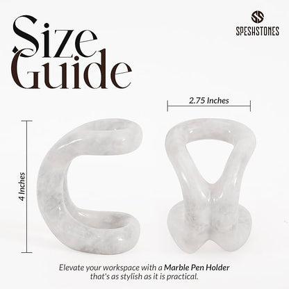 Marble Pen Holder for Desk 4 Inch White Pencil Holder for Desk Accessories & Workspace Organizers - Stone Stationary Holders for Office Decor - Pen Organizer for Gifts