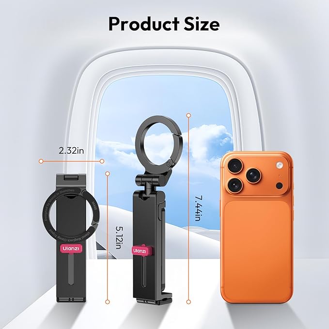 ULANZI MA88 Magnetic Airplane Phone Holder for MagSafe iPhone 17-12 Series, Strongest Magnet Handsfree Phone Tripod Mount for Woman Man, 360° Rotation Long Flight Travel Essentials for Seat Tray Table