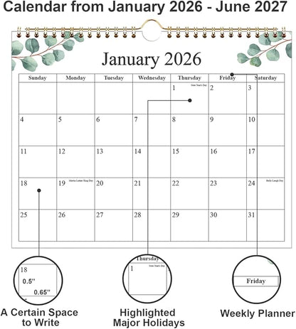 Small Wall Calendar 2026 - Mini Calendar 2026-2027 from January 2026 - June 2027, 18 Months Little Calendar with Premium Paper, 6" x 8", Leaf