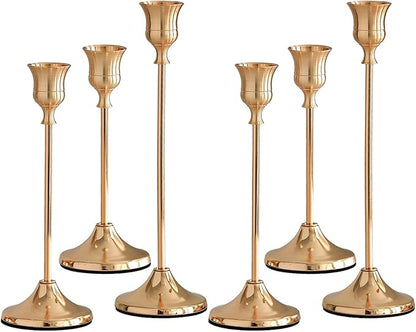 French Gold Candlestick Holders Set of 6, Metal Taper Candle Holders, Classic Decorative Candle Stick for Christmas, Wedding, Party, Dinner Tables,Home Décor