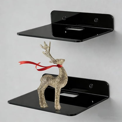 Small Floating Shelves Acrylic Wall Shelf 2 Pack Hanging Shelves for Bedroom, Gaming Room, Living Room, Bathroom, Office with Cable Clips (Black)
