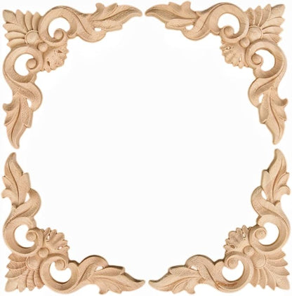 MUXSAM 4Pcs Wood Carved Appliques Onlays, Unpainted Little Wooden Corners Flower Carvings Decals for Mirrors Cabinets Walls Doors Chests Dressers Night Stand DIY Artwork Project, 8x8cm/3.15"x3.15"