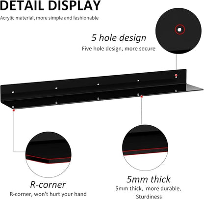 Sezanrpt 36 Inches Acrylic Long Wall Shelf Set of 2, Black Wall Mounted Acrylic Bathroom Storage Shelves Display Organizer, Floating Shelf for Bottle Oragnizer, Spice, Wine, Toys, Controller, Cup