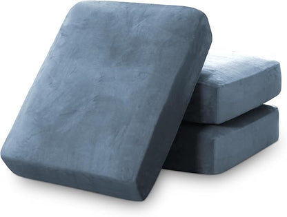 PrinceDeco Velvet Stretch Couch Cushion Covers, Sofa Slip Covers for 3 Seat Cushion Couch Chair Loveseat Sofa Cushion Furniture Protector Sofa Cover (Each Width Up to 29.5", Stone Blue)