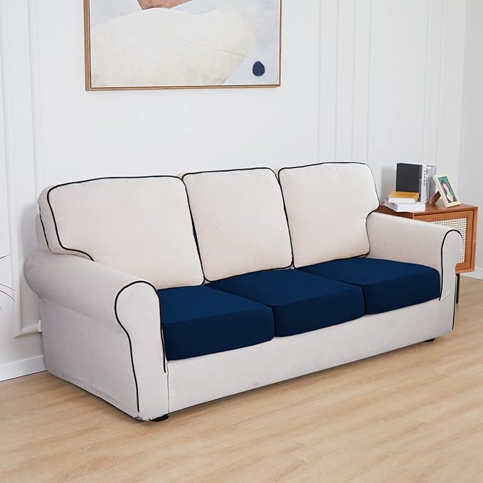 Easy-Going 100% Waterproof Chair Oversized Sofa Seat Cushion Slipcovers Couch Cushion Cover Stretch Furniture Protector for Kids, Pets (3-Piece Oversized Sofa Cushion, Navy)