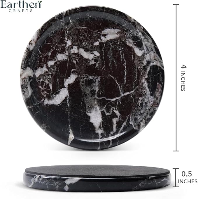 Marble Coasters Set of 4 for Drinks 4 Inches Round Black Stone Drink Coaster, Decorative for Coffee Table Decor, Kitchen Counter & Ideal