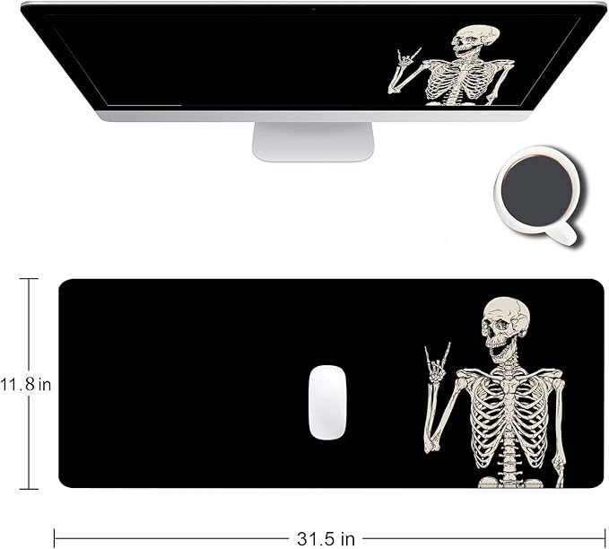 Large Mouse Pad, Extended Gaming Mousepad, Non-Slip Rubber Base Keyboard Mouse Mat Desk Pad for Gamer, Laptop, Office & Home, 31.5 x 11.8 in, Black Skull
