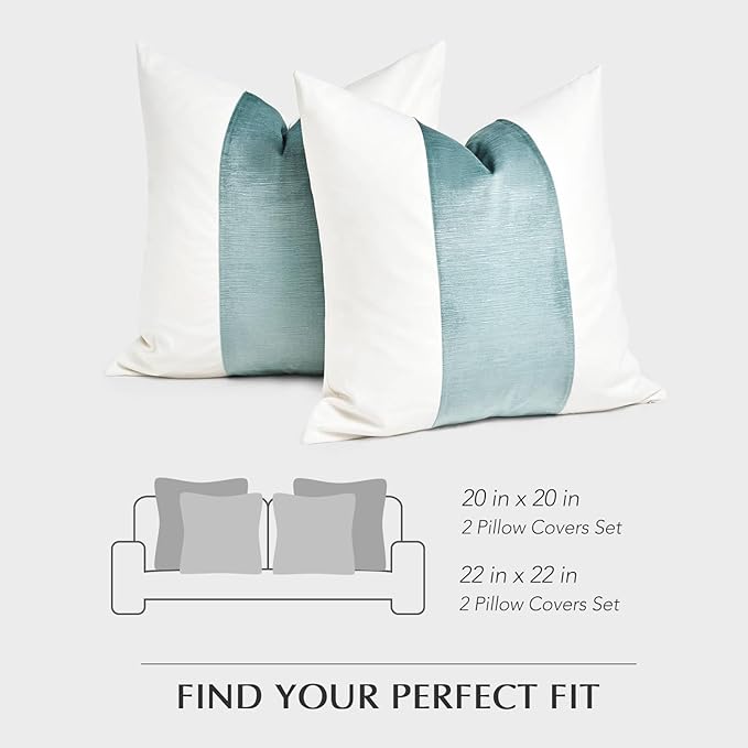 EVERGRACE x Kinsey Walsh Signature Velvet Panel Cotton Pillow Covers Set of 2, Decorative Pillow Covers 20"x20" for Couch, Square Cushion Cases for Sofa Bedroom Living Room, Aquamarine