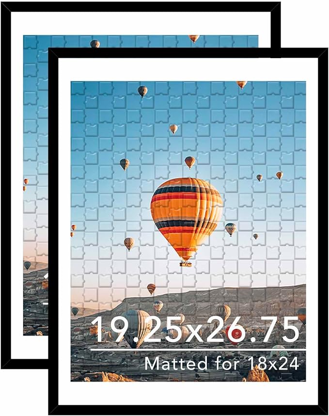 19.25x26.75 Puzzles Frame Set of 2, Display 18x24 with Mat or 19.25 x 26.75 without, Wall Hanging 19.25 by 26.75 Picture Frame for Poster Photo Canvas Picture Puzzles, 2 Pack, Black