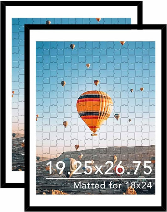 19.25x26.75 Puzzles Frame Set of 2, Display 18x24 with Mat or 19.25 x 26.75 without, Wall Hanging 19.25 by 26.75 Picture Frame for Poster Photo Canvas Picture Puzzles, 2 Pack, Black