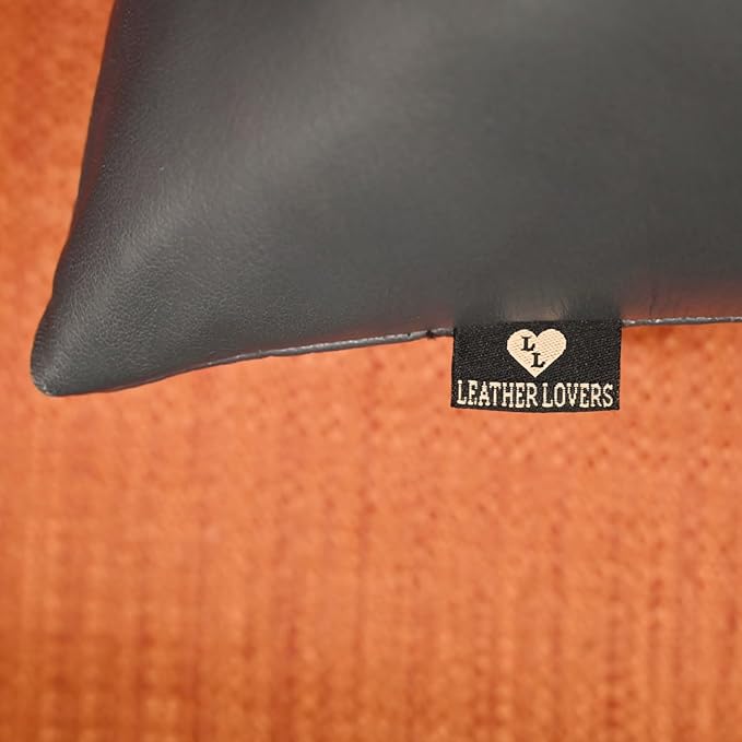 LL LEATHER LOVERS Lambskin Leather Pillow Cover, Hand Panel Stitched Leather Decorative Throw Pillow Covers for Couch Sofa Bed Living Room Garden (22x22 Inches, Dark Grey Pack of 1)