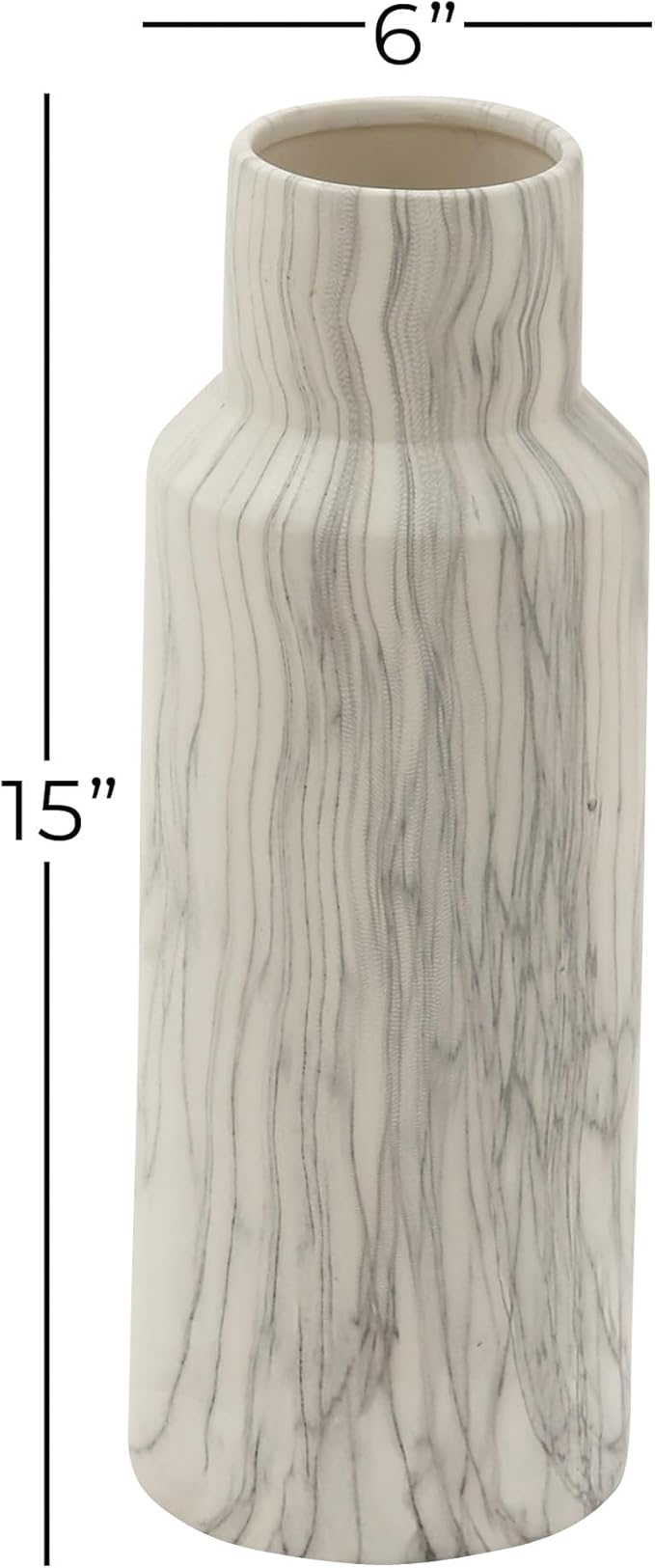 Deco 79 Ceramic Decorative Vase Faux Marble Centerpiece Vase, Flower Vase for Home Decoration 6" x 6" x 15", White