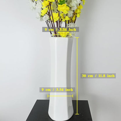 12Inch Tall White Ceramic Flower Vase, Textured Modern Vases for Living Room Decorations, Shelf, Table Centerpieces, Farmhouse Small Ceramic Vase