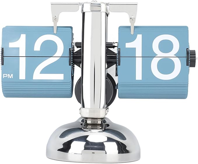 FOSA Flip Clock Retro Mechanical Digital Minimalist 12H Battery Operated Stainless Steel Desk Clock for Home Office Living Room (Blue)