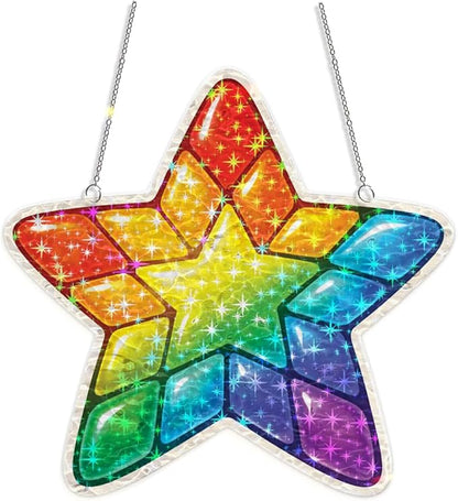 Vibrant Star Mosaic Acrylic Suncatcher, Window Hanging Sun Catcher Ornament, Crystal Prism Light Catcher Decor, Sunlight Window Decor, Aesthetic Home Decor Gift