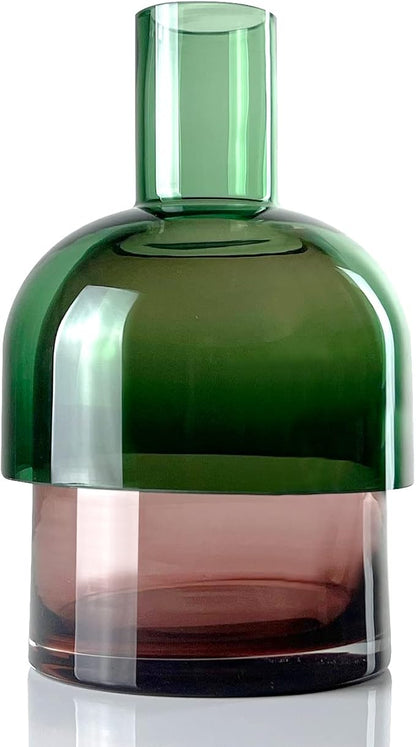 Cloudnola Large Reversible Glass Flower Vase and Bud Vase, Green and Pink, 9.5" Height x 5.6" Dia, Home, Wedding, and Event Decor