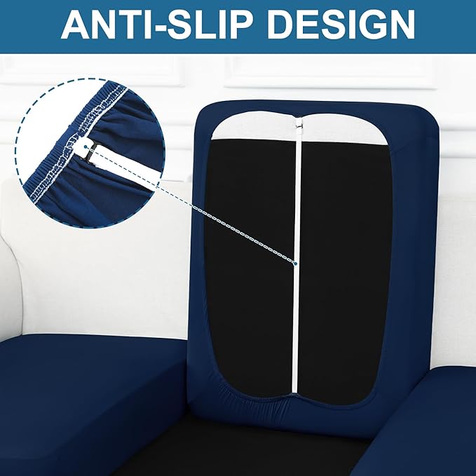 Smiry Printed Couch Cushion Covers, Stretch Soft Couch Covers for Sofa, Washable Non-Slip Sofa Slipcover Furniture Protector for Indoor and Outdoor (Medium, Navy)