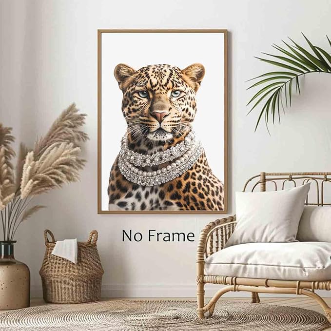 Leopard Canvas Wall Art Trendy Wild Animal Pictures Animal Portrait Wall Art Cheetah Aesthetic Posters Women Fashion Posters Whimsical Leopard Poster Cute Abstract Living Room Decor 16x24inch No Frame