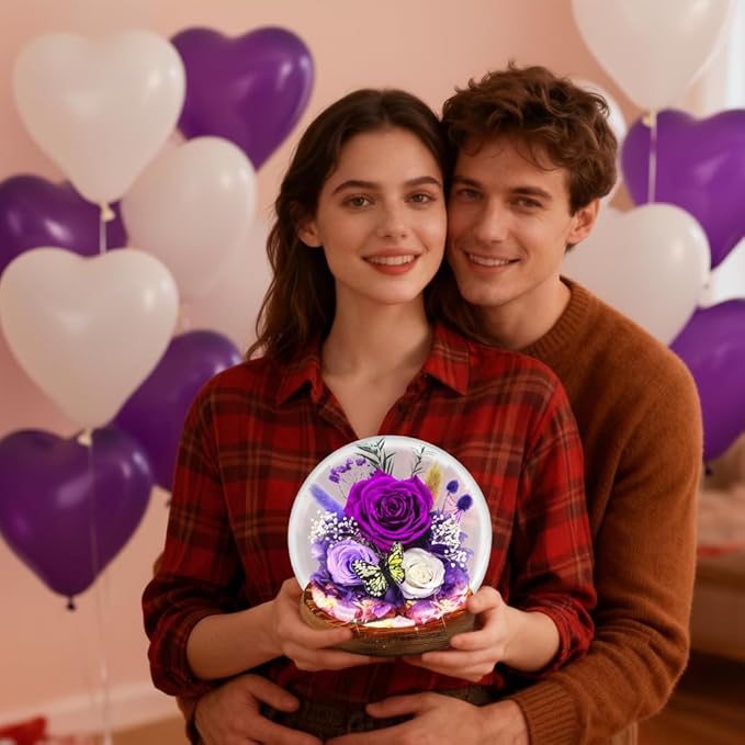 Purple Rose Valentines Day Gifts for her | Forever Rose Gift for Grandma Mom Birthday | Flowers for Delivery Long-Lasting Real Flowers in Glass Dome | Gifts for Women Birthday Mothers Day Christmas