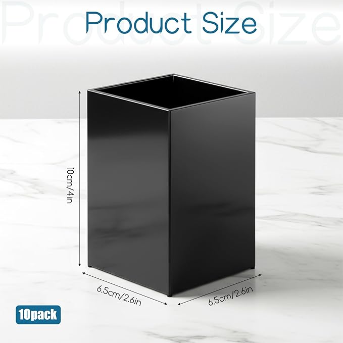 10 Pcs Acrylic Pen Holder Bulk, Black Pencil Holder for Desk Acrylic Makeup Brush Holders 2.6 x 2.6 x 4 Inch Pen Organizer Cup for Office School Home Supplies