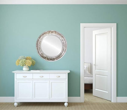 OVALCREST Round Beveled Wall Mirror for Home Decor - Florence Style - Champagne Silver - 28x28 Outside Dimensions
