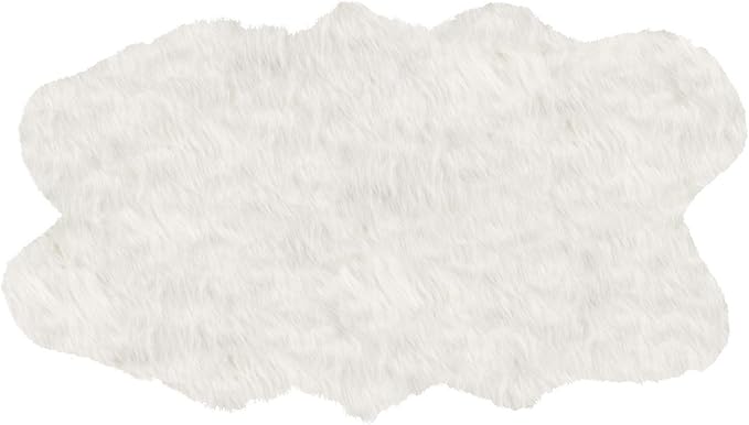 Luxe Gordon Faux Fur Rug with Soft and Fluffy Pile | Machine Washable Living Room Rug with Anti-Slip Backing | Cruelty-Free Area Rugs for Office or Bedroom, White, 4 ft x 6 ft