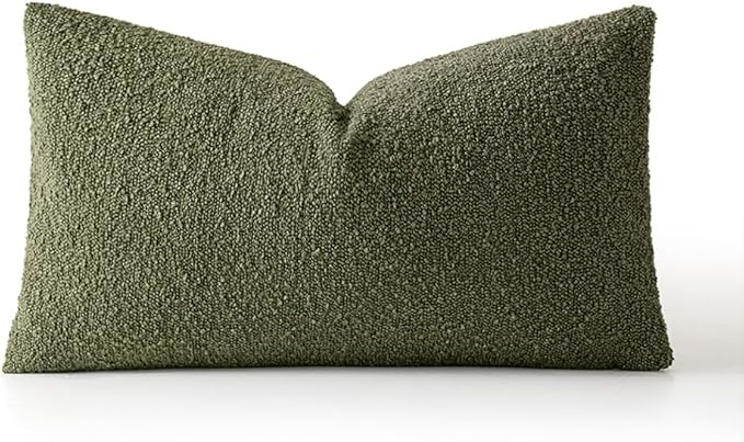 MIULEE Textured Boucle Throw Pillow Cover Olive Green Accent Solid Lumbar Spring Pillow Case Decorative Soft Pack of 1 Couch Cushion Chair Sofa Bedroom Livingroom Home Decor,12x20 Inch