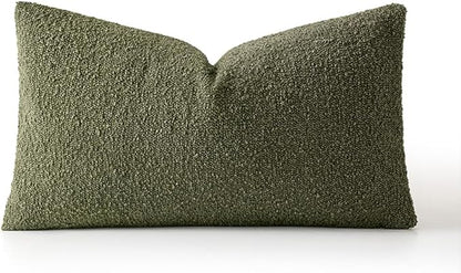 MIULEE Textured Boucle Throw Pillow Cover Olive Green Accent Solid Lumbar Spring Pillow Case Decorative Soft Pack of 1 Couch Cushion Chair Sofa Bedroom Livingroom Home Decor,12x20 Inch