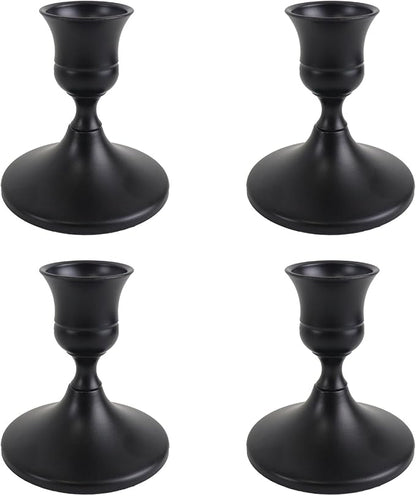 Vintage Black Taper Candle Holders Set of 4, Metal Candlestick Holders Elegant Handcrafted Décor for Weddings, Dining & Meditation,Table Centerpiece, Party, Christmas Decoration or Home Decor