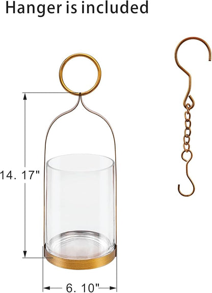 6" Wide Handmade Sturdy Glass Cylinder Jar with Metal Stand in Antique Brass, Display Glass Container for Candles and Plants, Hurricane Lantern, Candle Holder, Industrial, Farmhouse, Outdoor