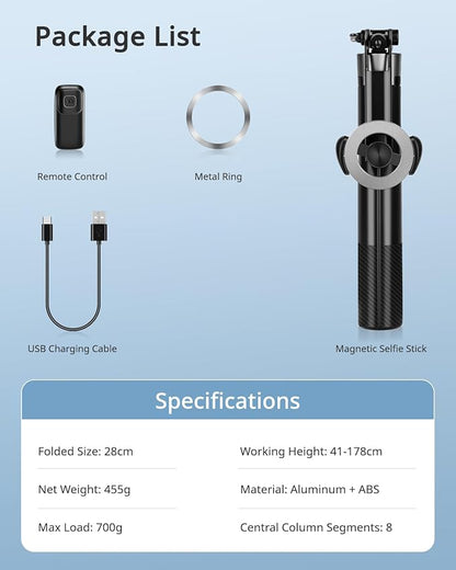 Magnetic Tripod for iPhone, 69" Phone Tripod Selfie Stick with Stake, Remote & 2 in 1 Phone Holder, Extendable Cell Phone Stand for Golf Recording Travel, Compatible with iPhone and Android Cellphone