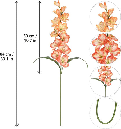 IPOPU Orange Fake Flowers - 5PCS Gladiolus Artificial Flowers, 33" Silk Gladiolus Faux Flowers with Long Stems for Tall Vase Wedding Centerpieces, Home Table Party Decor