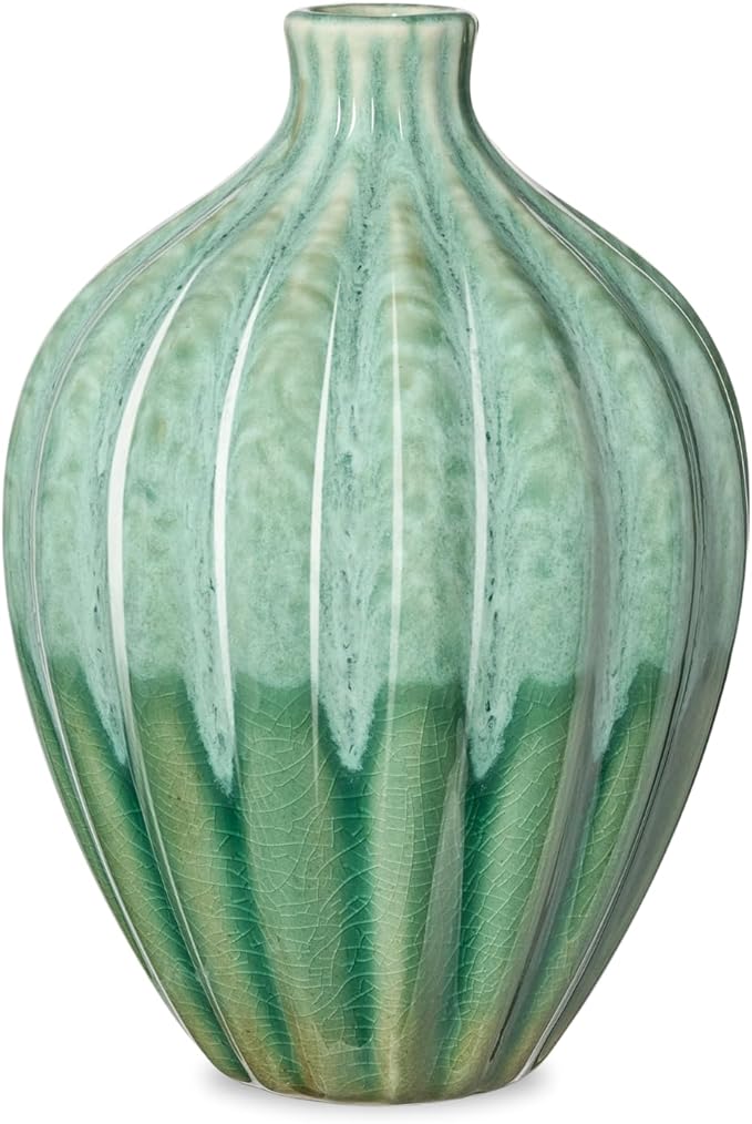 Torre & Tagus 6" Reactive Glaze Ceramic Green Bud Vase - Mint Green Two-Tone Handmade Textured Vases for Home Decor & Flowers as Small Decorative Accents for Coffee Table & Shelf (Allium 6 Inch Vase)
