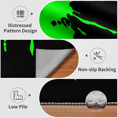 Fluorescent Green Arcade Rug 5x8 Area Rugs Modern Black Green Rugs Non Slip Low Pile Faux Wool Indoor Throw Carpet for Living Room Bedroom Gameroom Study Office Entrance Foyer