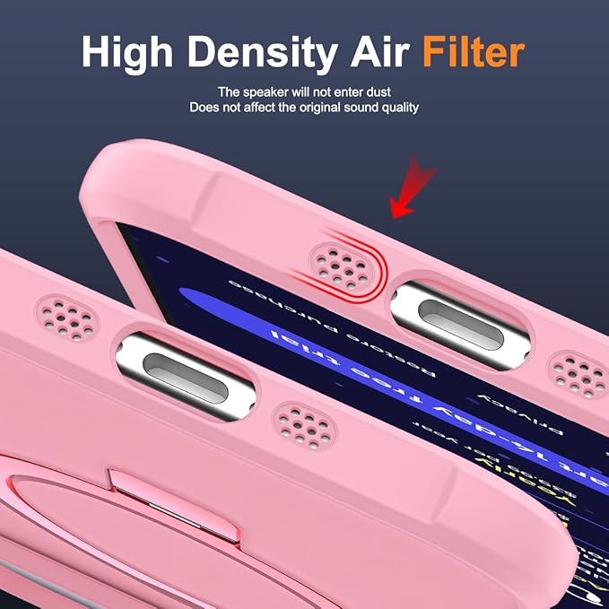 Compatible with iPhone 17 Air Case with Invisible Magnetic O-Ring Stand Military-Grade Translucent Phone Case for iPhone 17 Air 6.5" [Compatible with Mag-Safe][Great Grip Feeling], Pink