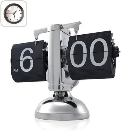 WoneNice Retro Digital Flip Down Clock -Battery Powered Internal Gear Operated Clock for Office Bedroom Kitchen School Hotel Café Décor- Black