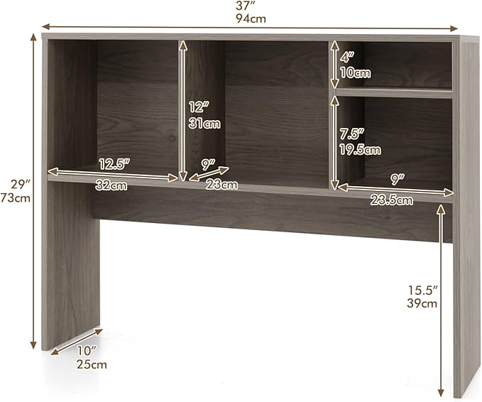 Desktop Bookshelf, 2-Tier Display Organizer Shelf Rack, Dorm Desk Hutch, Desk Shelf for Top of Desk, Multipurpose Wood Counter Top Bookcase for Office Home