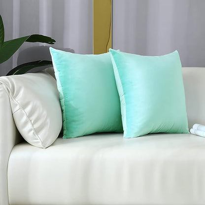 mixeoo Comfy Mint Green Throw Pillow Covers Decorative Square Solid Thick Velvet Super Soft Cushion Cases Home Decor for Sofa Couch Living Room Chair, Set of 2, 18 x 18 Inch