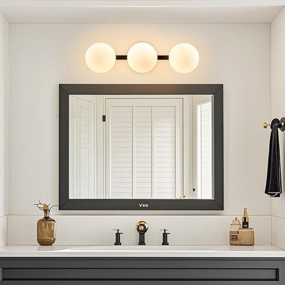 Bathroom Vanity Mirror Light Fixtures: 3 Lights Bath Wall Sconce Lighting - Black Vanity Lights with Milk Glass Shade - Modern Minimalist Makeup Light Fixture above Mirror for Hallway Bedroom E26 Base