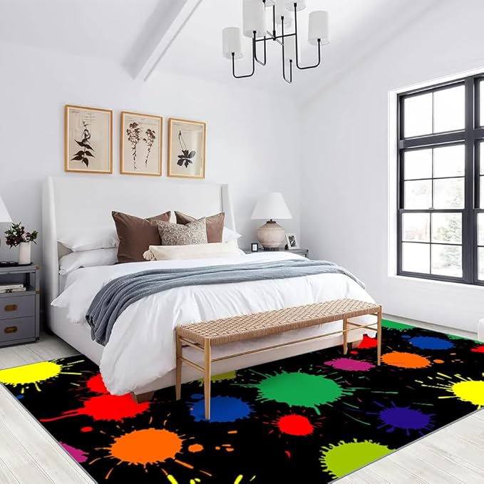Colorful Paint Splash Rug 4x6 Area Rugs Abstract Grunge Multicolor Rugs Ultra Soft Non Slip Washable Carpet for Teens Boys Girls Kids Living Room Bedroom Nursery Study Office Hallway