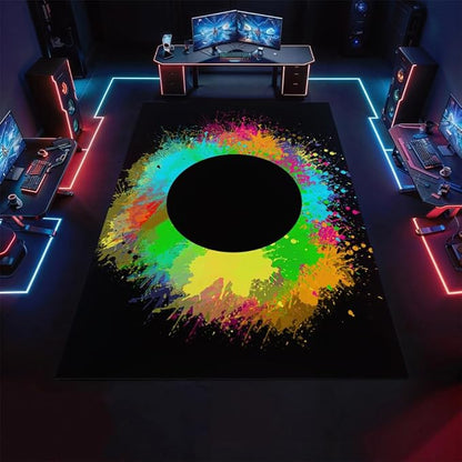 Abstract Paint Splash Rug 6x8 Large Area Rugs Colorful Paint Black Hole Rugs Non Slip Low Pile Indoor Washable Carpet for Living Room Farmhouse Bedroom Apartment Home Decor Floor Mats