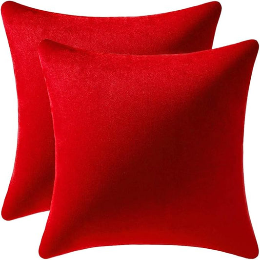Throw Pillow Covers 22x22 Christmas Red: 2 Pack Cozy Soft Velvet Square Decorative Pillow Cases for Farmhouse Home Decor