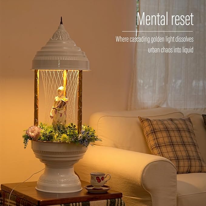Oil Rain Lamp Vintage | Alabaster White Demeter Series-Single Line Version(13×13×36 in)-Mood Lighting and Luxury Ambient Sculpture for Home, Galleries, Dining Spaces, Hotel Lobbies